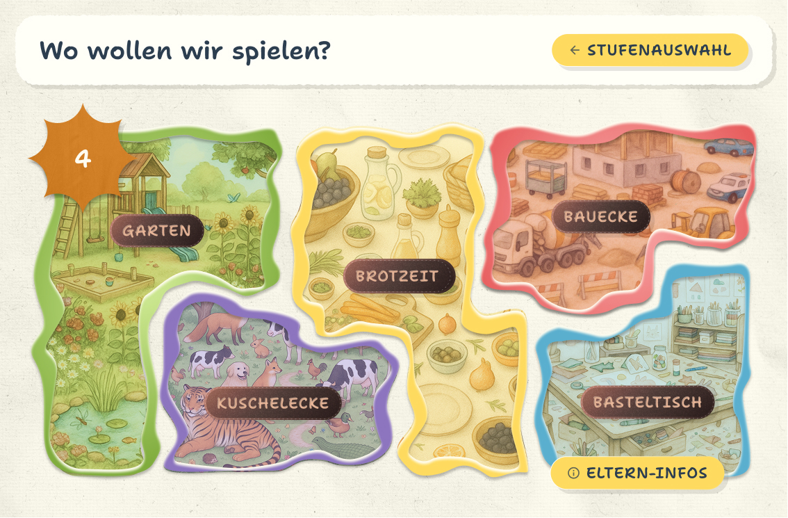 App-Ansicht: Auswahl der Spielräume